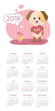 Takvim 2018 yıl. Pazar hafta başlıyor