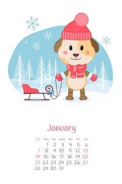 Takvim 2018 ay Ocak ile köpek