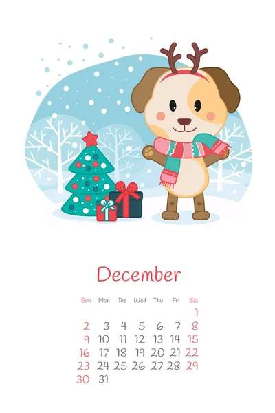 Calendrier 2018 mois décembre avec chien — Image vectorielle