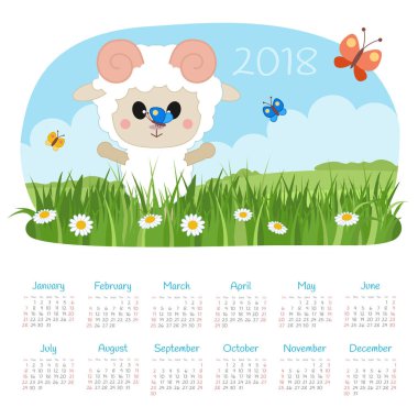 Takvim 2018 yıl. Pazar hafta başlıyor