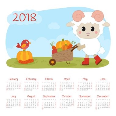 Takvim 2018 yıl. Pazar hafta başlıyor