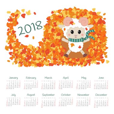 Takvim 2018 yıl. Pazar hafta başlıyor