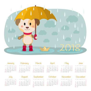 Takvim 2018 yıl. Pazar hafta başlıyor