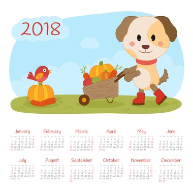 Takvim 2018 yıl. Pazar hafta başlıyor