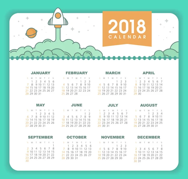 Kalender 2018 Jahr. Woche beginnt am Sonntag — Stockvektor