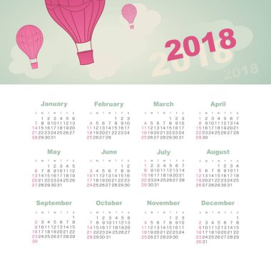 Takvim 2018 balon, gökyüzü, bulut, aerostat