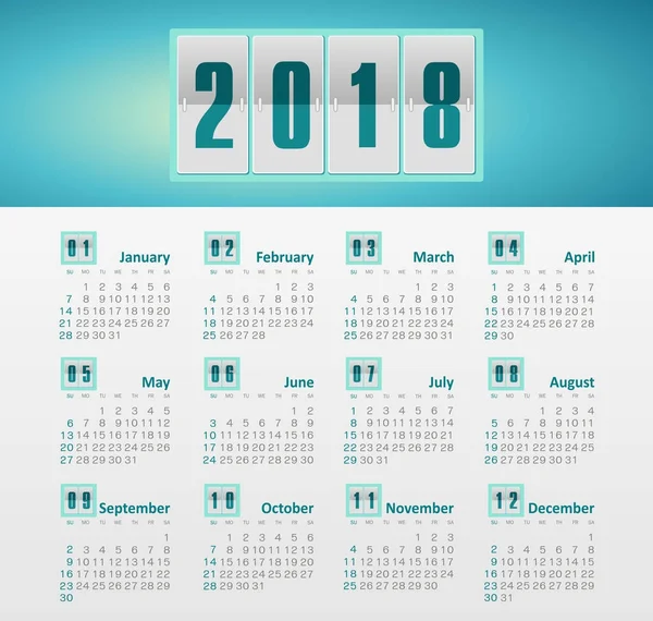 Vektorkalender 2018 Jahr. Woche beginnt am Sonntag — Stockvektor