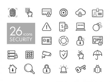 Güvenlik anahat web Icon set