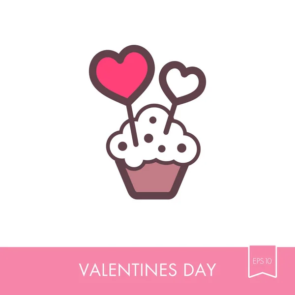 Cupcake met twee harten pictogram — Stockvector