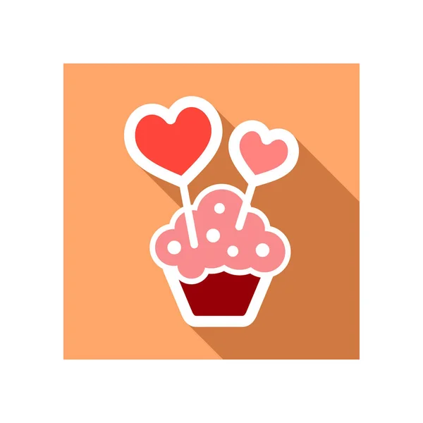 Cupcake met twee harten pictogram — Stockvector