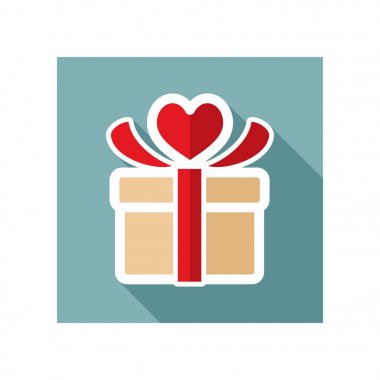 Hediye kutusu işareti simgesi. Kalp aşk sembolü ile mevcut
