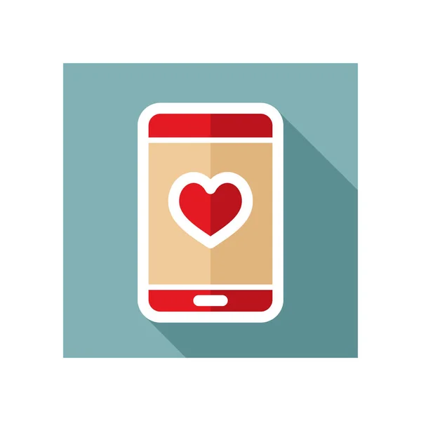 Hart smartphone pictogram, romantische telefoongesprek — Stockvector