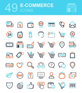 E-ticaret set vektör simgeler alışveriş ve online