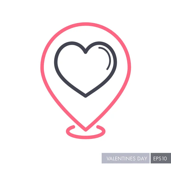 Icono de mapa de pin corazón, símbolo de amor Día de San Valentín — Archivo Imágenes Vectoriales