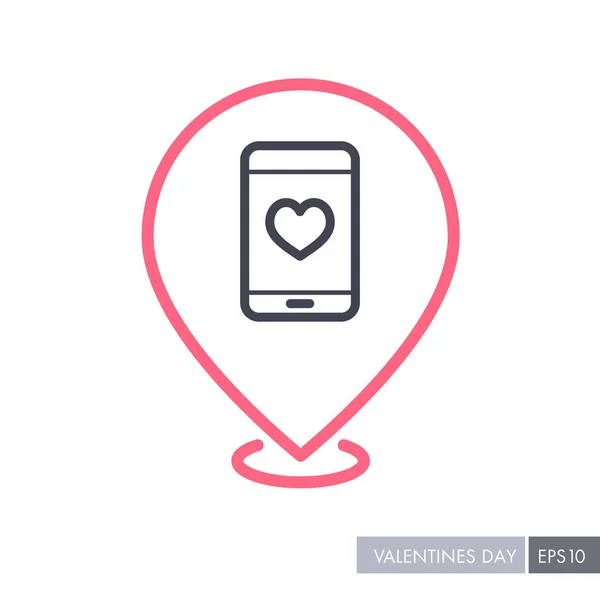 Heart smartphone pin kort ikon, telefonopkald – Stock-vektor