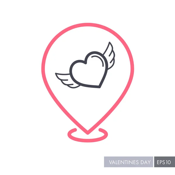Corazón con alas pin mapa icono — Archivo Imágenes Vectoriales