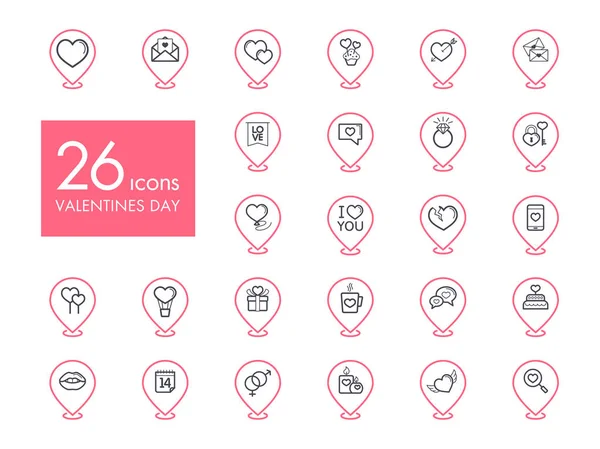 Valentine dag instellen pin kaartpictogrammen — Stockvector