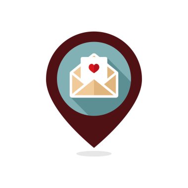 Sevgililer günü kartı zarf PIN harita simgesi