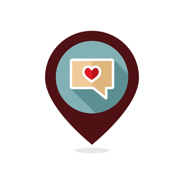 Text bublina s srdeční pin ikonu mapy — Stockový vektor