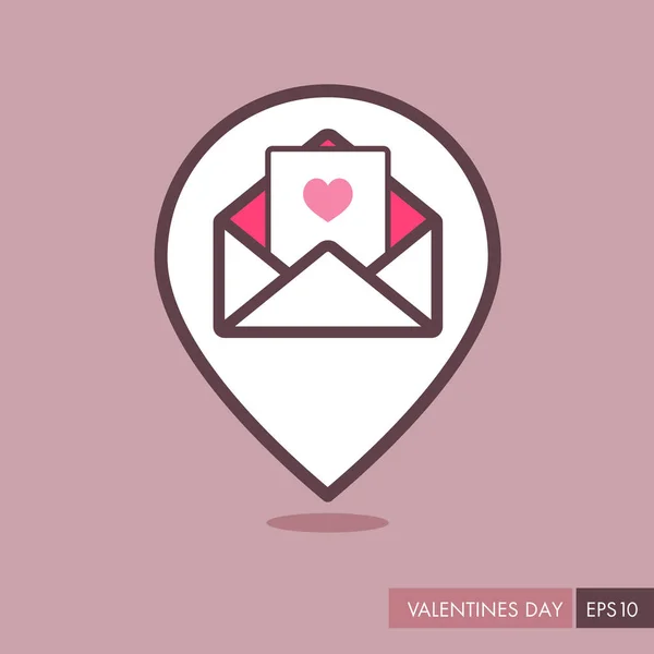 Šťastný Valentýna karty v ikonu obálky mapy kódu pin — Stockový vektor