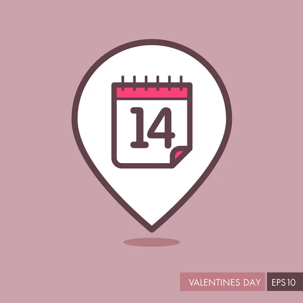 14 februari, Valentijn pin Kaartpictogram — Stockvector