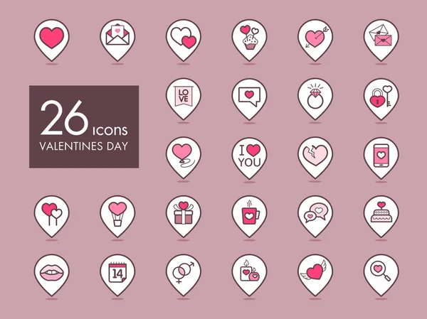 Valentine dag instellen pin kaartpictogrammen — Stockvector