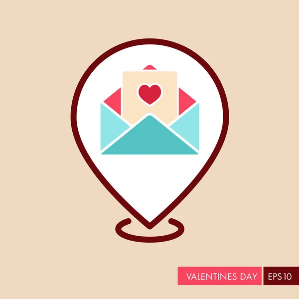 Gelukkige Valentijn kaart in envelop pin Kaartpictogram — Stockvector