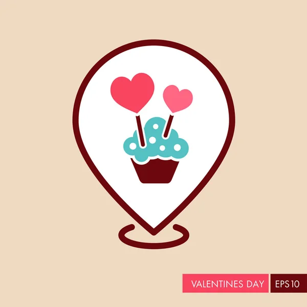 Cupcake con dos corazones pin mapa icono — Archivo Imágenes Vectoriales