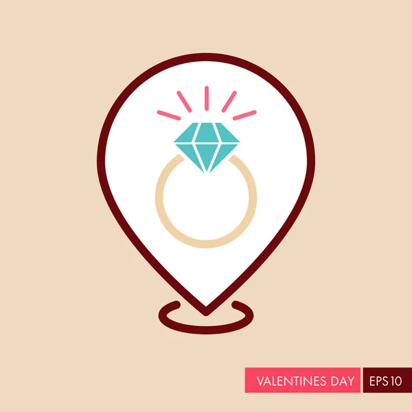 Anillo de boda con un icono de mapa de pin de diamante — Archivo Imágenes Vectoriales