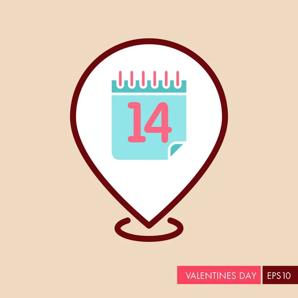 14 Februar, Valentinsdag pin kort ikon – Stock-vektor