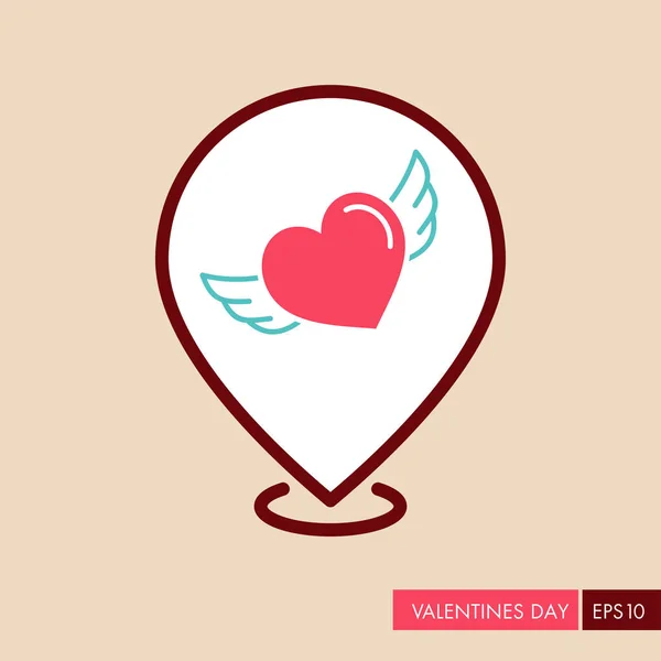 Coração com asas pin mapa ícone — Vetor de Stock