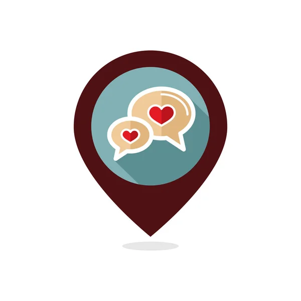 Komiksové bubliny srdce pin ikonu mapy — Stockový vektor