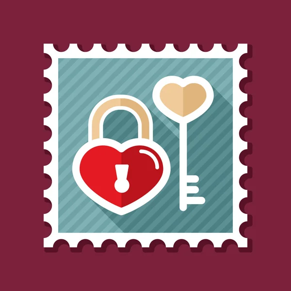 钥匙和锁在心脏形状邮票 — 图库矢量图片