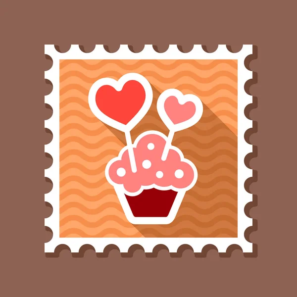 Cupcake with two hearts stamp — Stock Vector