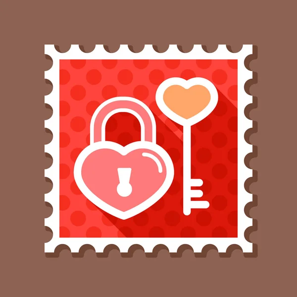 Key and lock in heart shape stamp — Stock Vector