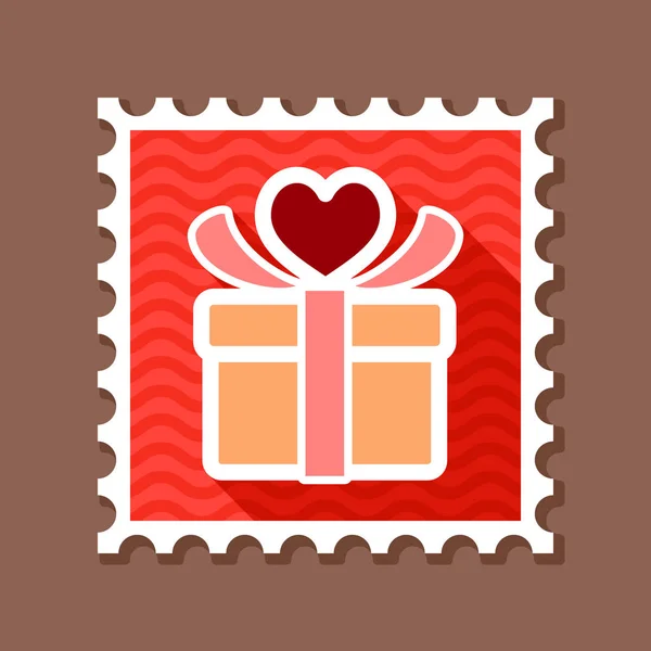 Gift box sign stamp. Present heart love symbol — Stock Vector