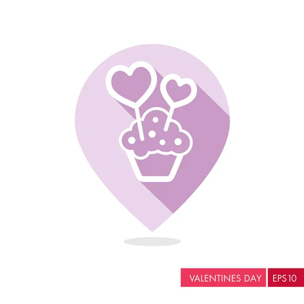 Cupcake met twee harten pin Kaartpictogram — Stockvector