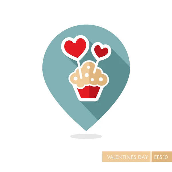 Cupcake con dos corazones pin mapa icono — Archivo Imágenes Vectoriales