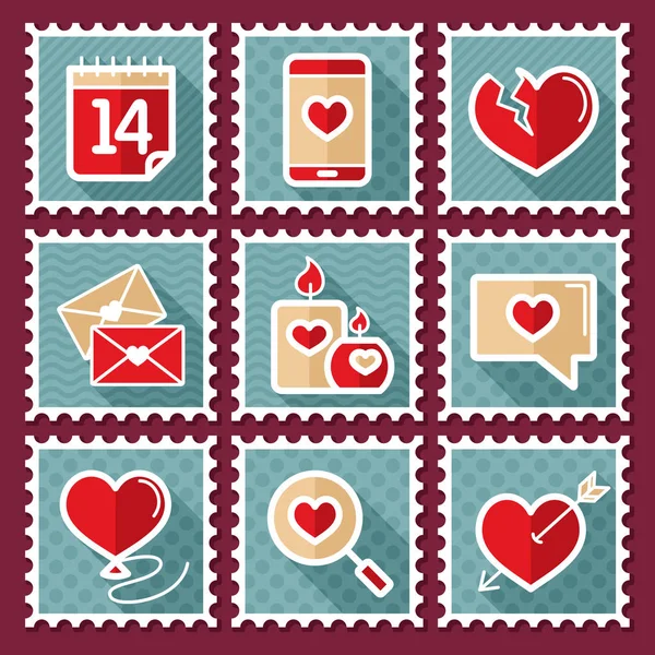 Timbres-poste Saint-Valentin — Image vectorielle