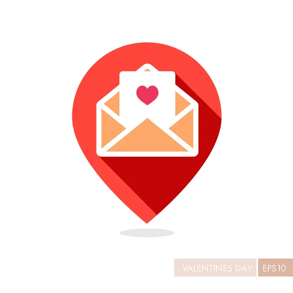 Gelukkige Valentijn kaart in envelop pin Kaartpictogram — Stockvector