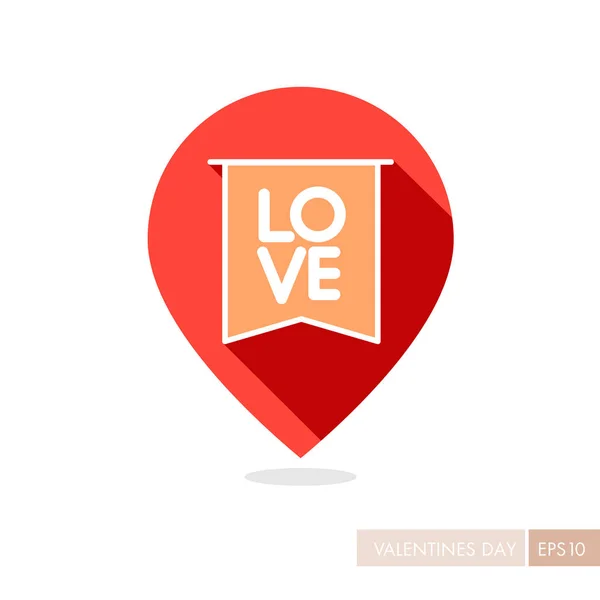 Vlag met inscriptie liefde pin Kaartpictogram — Stockvector