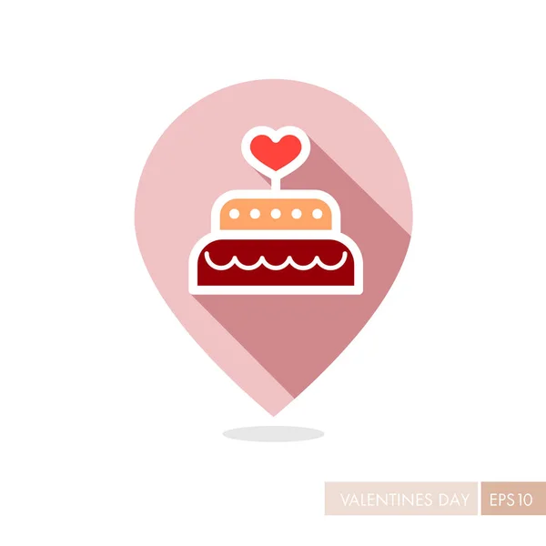 Sobremesa de bolo de casamento com ícone de mapa de pino de coração — Vetor de Stock