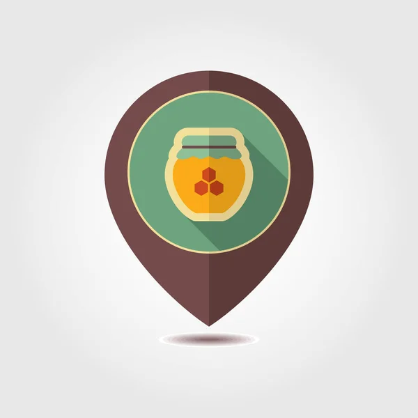 Tarro con icono de mapa pin vector miel — Vector de stock