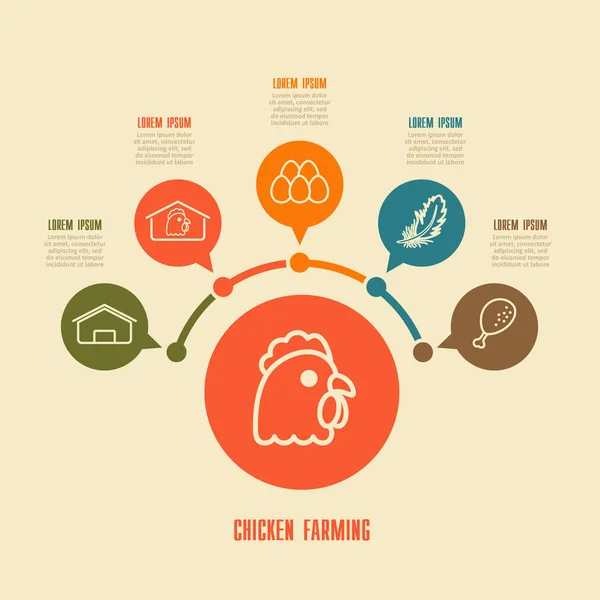 Icona dell'allevamento del pollo e infografica dell'agricoltura — Vettoriale Stock