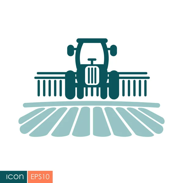 Tractor procesa la tierra un icono del paisaje rural — Vector de stock