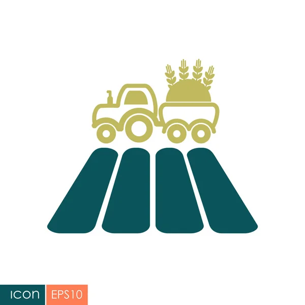 Tractor en el icono plano de campo — Archivo Imágenes Vectoriales