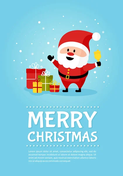 Père Noël avec cloche et boîtes-cadeaux — Image vectorielle