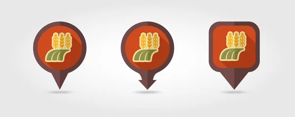 Öron av vete, korn eller råg på fältet stift karta ikon — Stock vektor