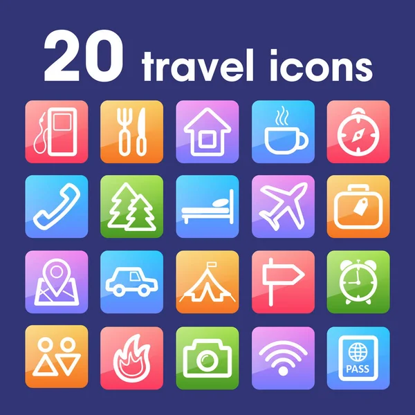 Viajes y transporte Iconos planos — Vector de stock