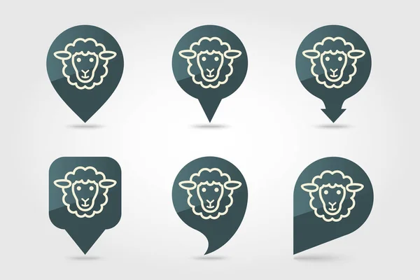 Sheep vector pin map icon. Animal head — Stock Vector